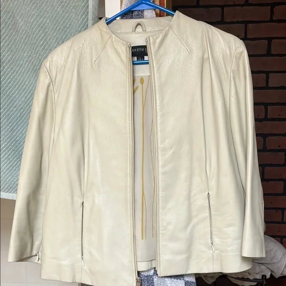 Kenneth Cole Cream Leather Jacket - Picture 1 of 1